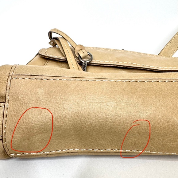 Fossil Tan Leather Adjustable Cross Body Purse Multi Compartment Bag Tan Cream - Picture 12 of 16